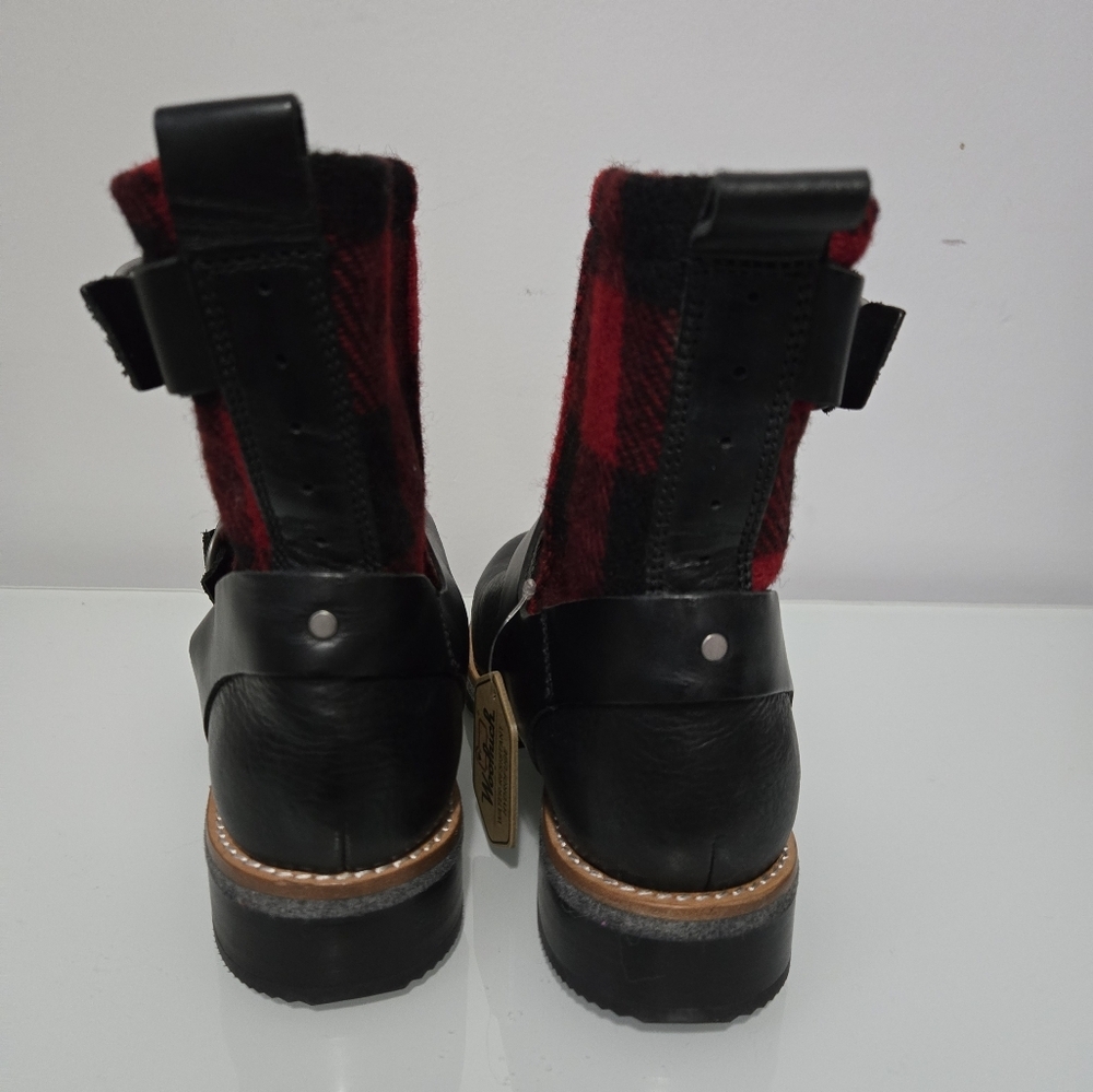 WOOLRICH-New With Tags! Red And Black Plaid Waterproof Wool Ankle Boots. Size 8 - Picture 4 of 11